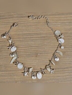 SILVER TONE SHELL MOTHER OF PEARL STARFISH SHELL DANGLE ANKLET ANKLE BRACELET